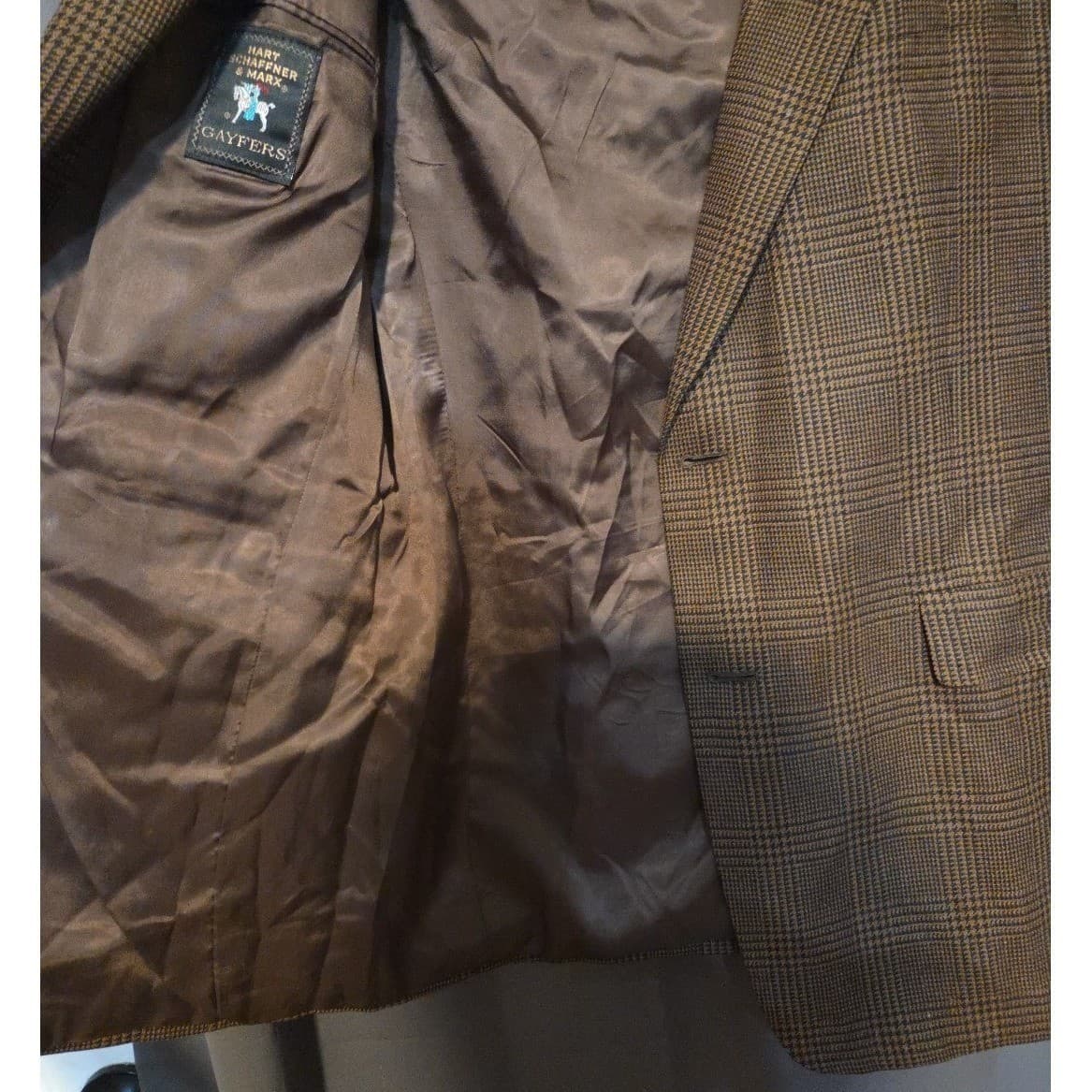 Hart Schaffner Marx Brown Blazer, Men's 42L Plaid Sport Coat, Two Button, Tweed - Thumbnail 8