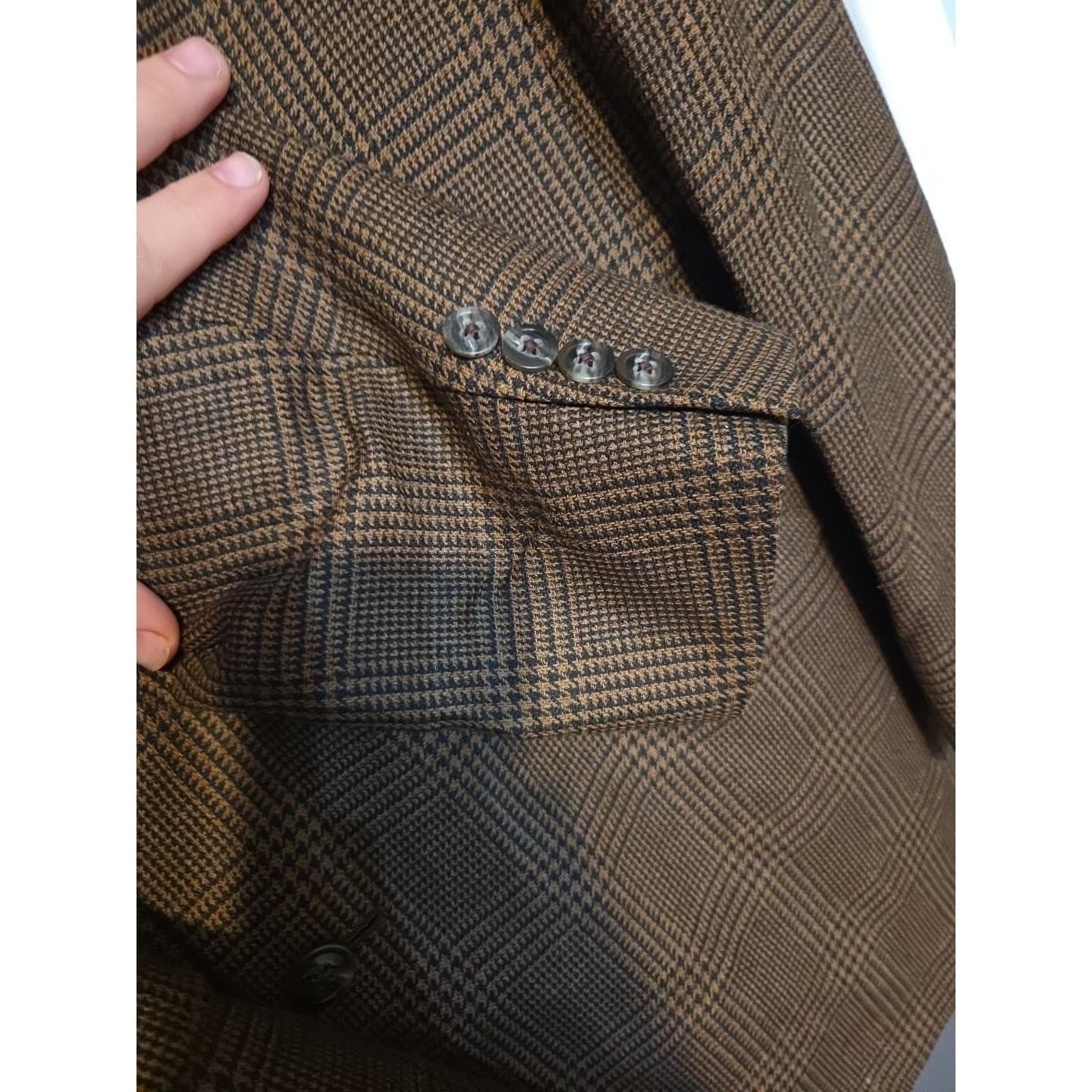 Hart Schaffner Marx Brown Blazer, Men's 42L Plaid Sport Coat, Two Button, Tweed - Thumbnail 7