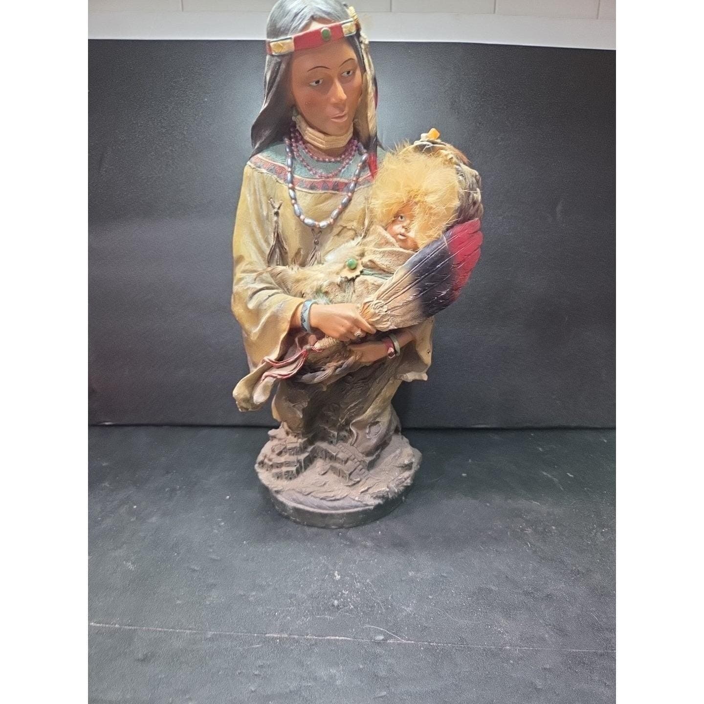 Native American Mother With Child Statue, Navajo Maternal Love Cultural Artifact