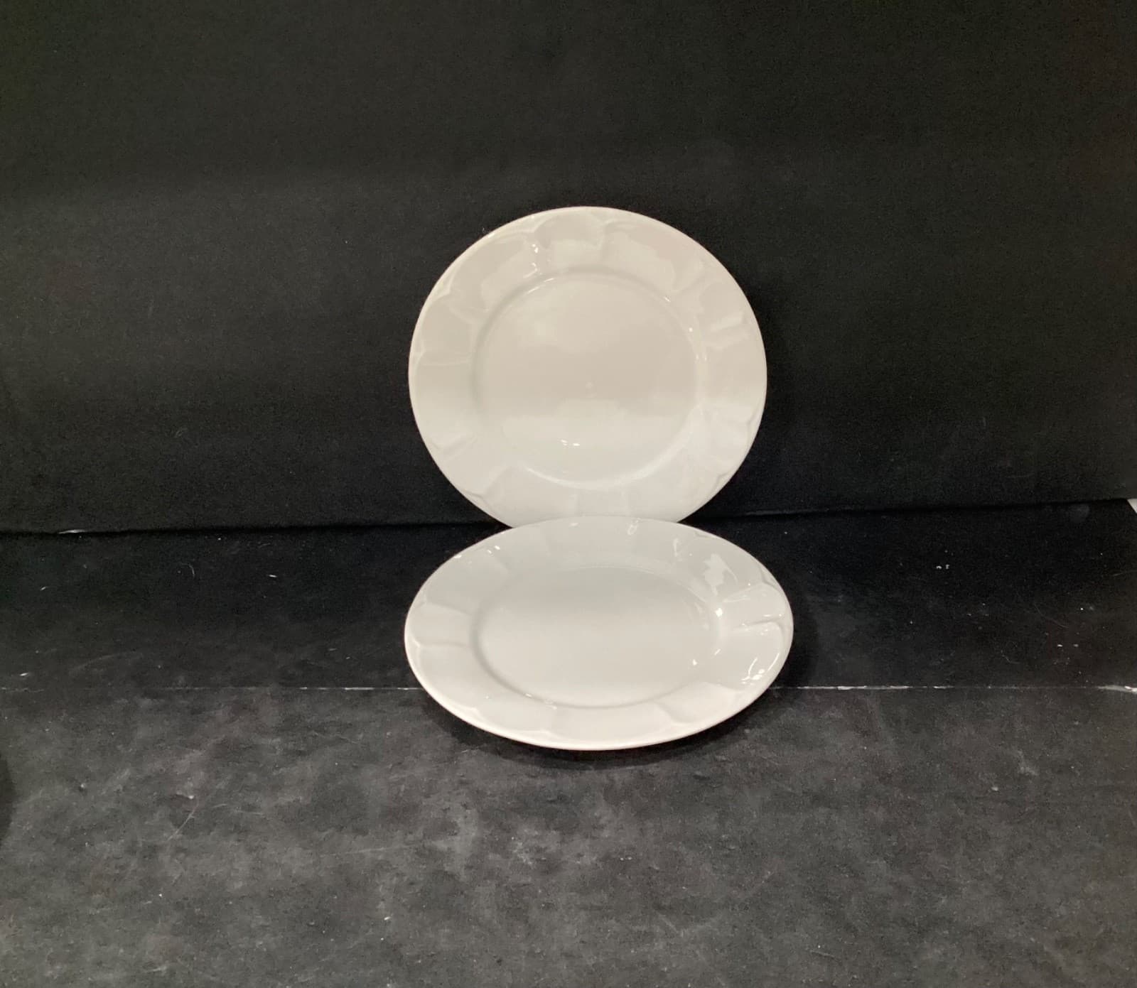 Set of 2 Vintage Henry Ford Museum White Scallop Salad Plates Pfaltzgraff 7.5”