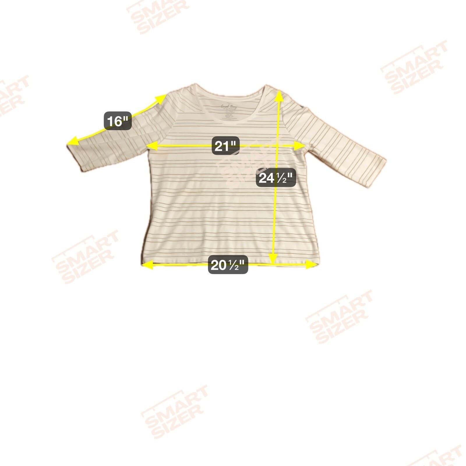 Coral Bay Missy White Gold Silver Metallic Striped 3/4 Sleeve Top, Women's Large - Thumbnail 4