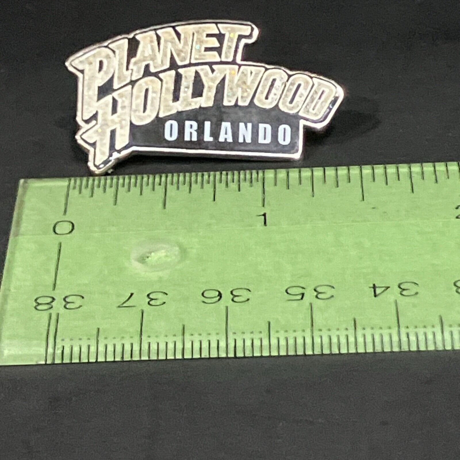 Planet Hollywood Orlando Vintage Enamel Lapel Pin Glitter Logo Silver Tone - Thumbnail 3