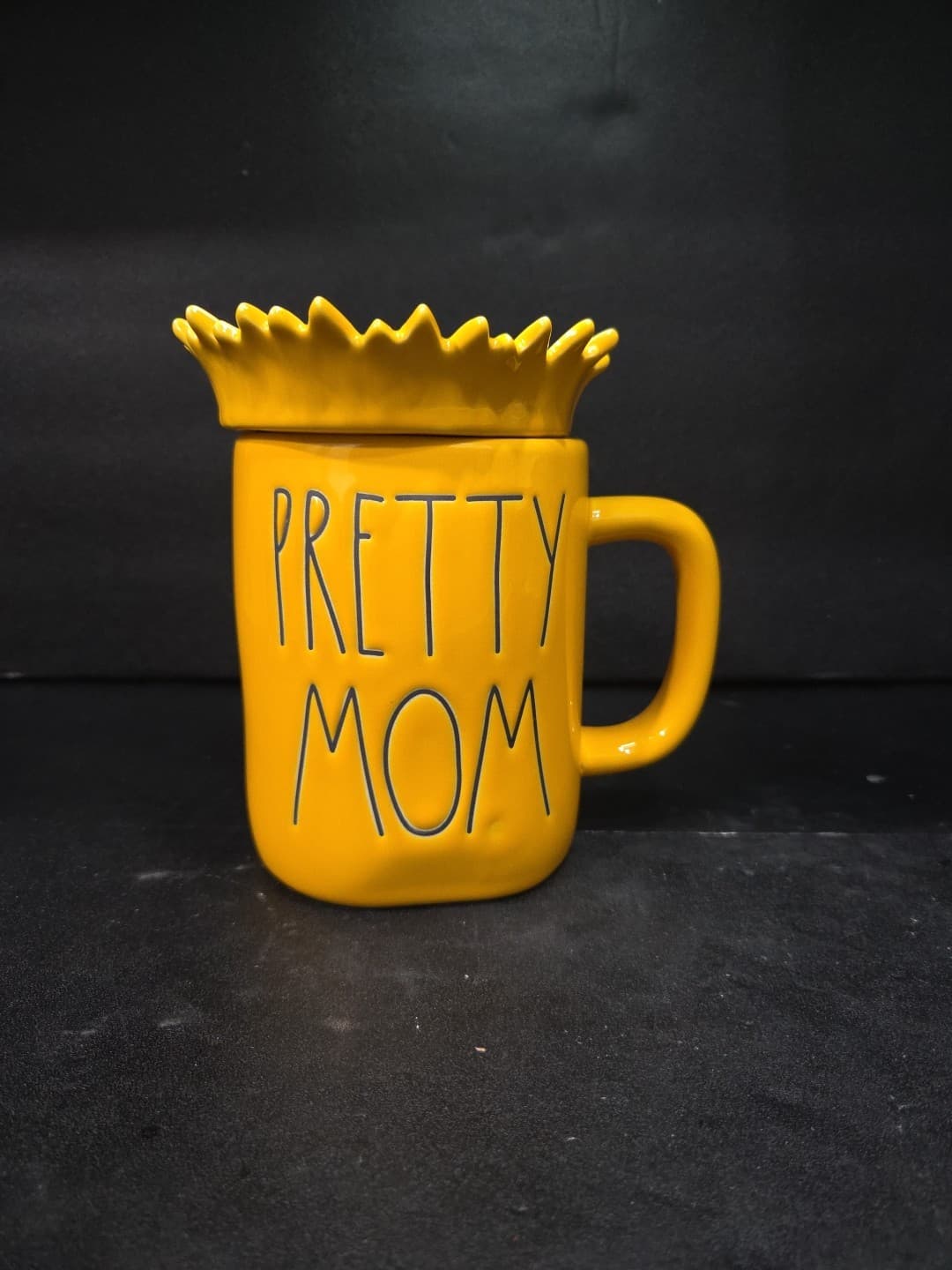 Rae Dunn "Pretty Mom" Yellow Mug, Sunflower Topper, Floral Mug, Mother's Day