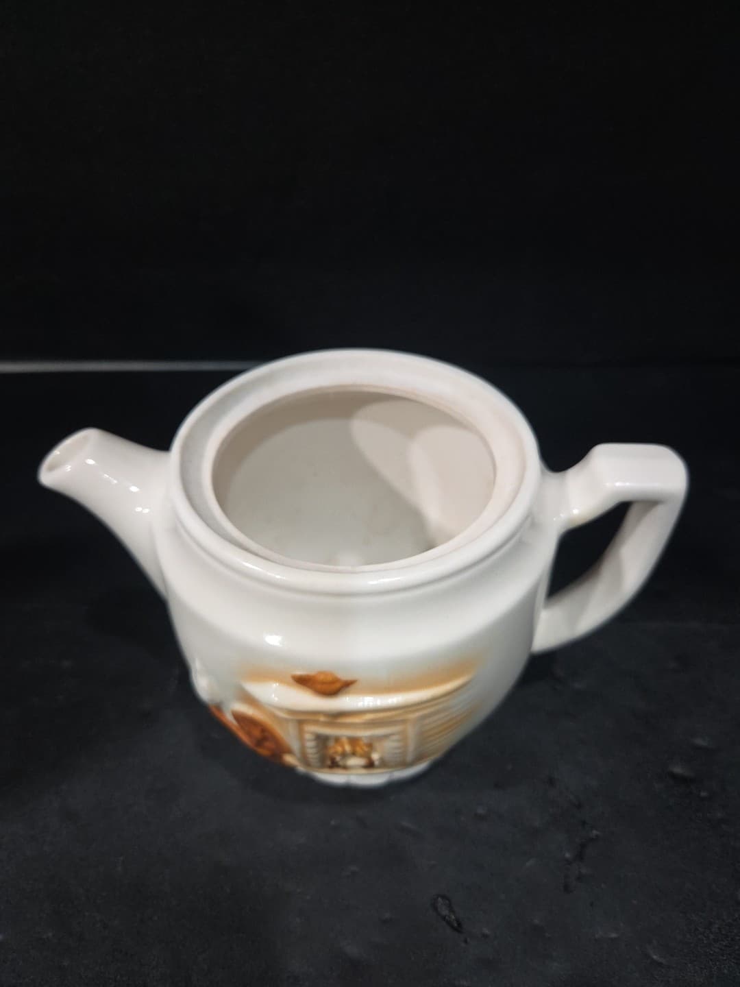 Porcelier Vitreous Teapot, Spinning Wheel Design, Small 2 Cup Ivory Teapot, Vtg - Thumbnail 5