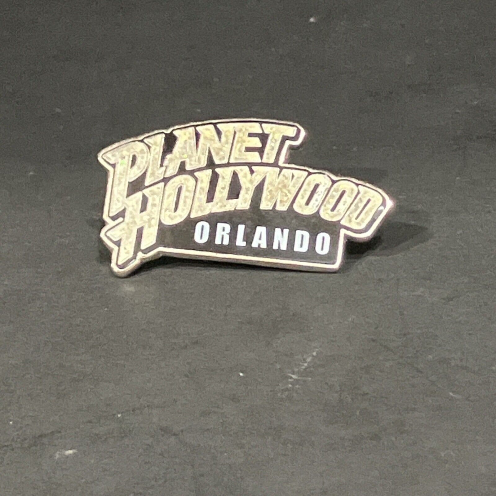 Planet Hollywood Orlando Vintage Enamel Lapel Pin Glitter Logo Silver Tone