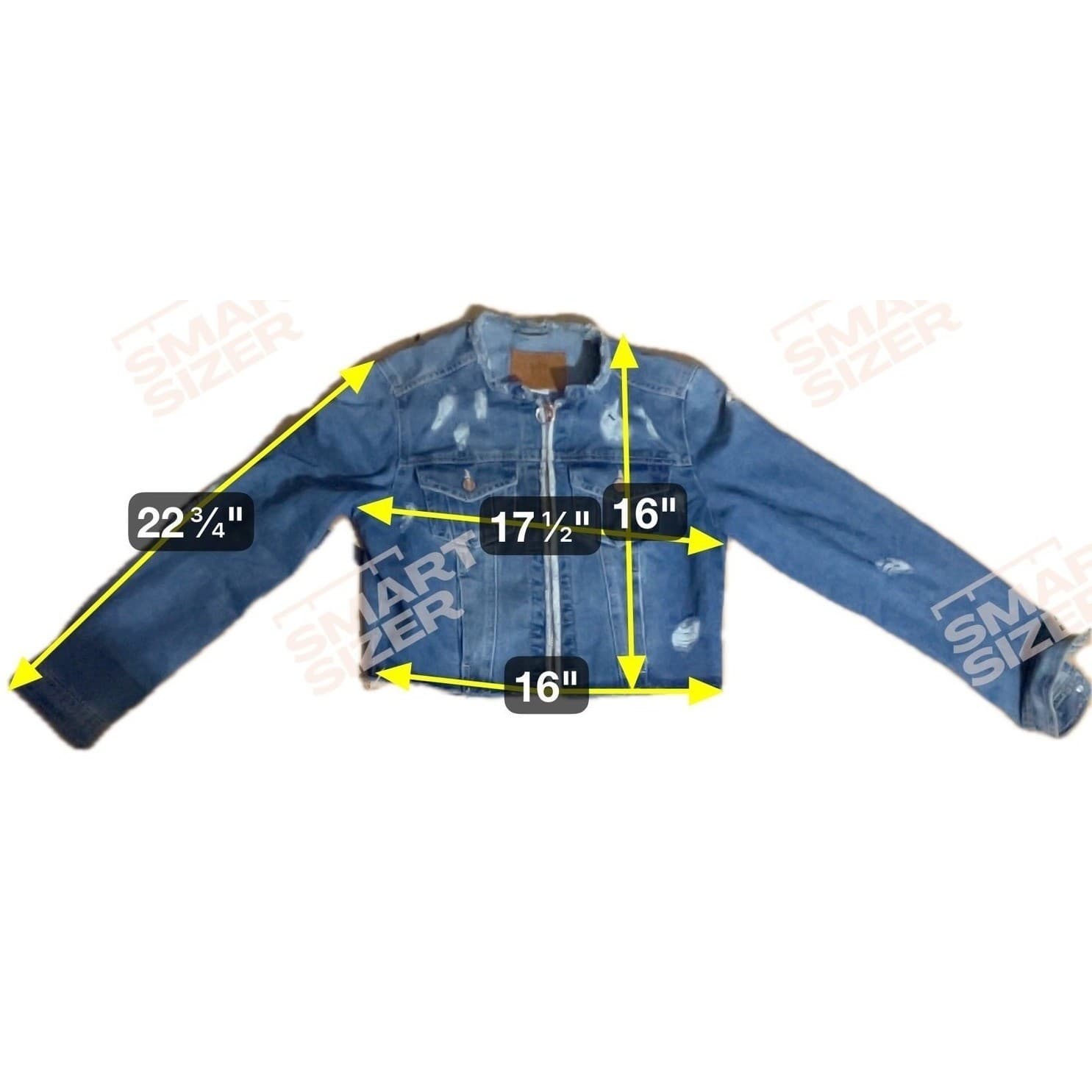 BBJ Los Angeles Distressed Denim Jacket, Medium Wash Zip Up, Cropped, Kids Large - Thumbnail 2