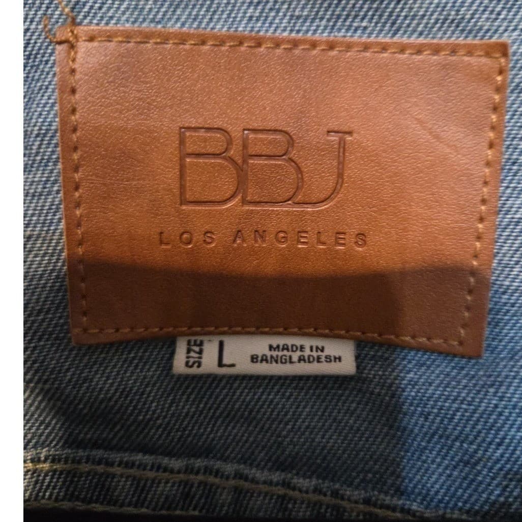 BBJ Los Angeles Distressed Denim Jacket, Medium Wash Zip Up, Cropped, Kids Large - Thumbnail 5