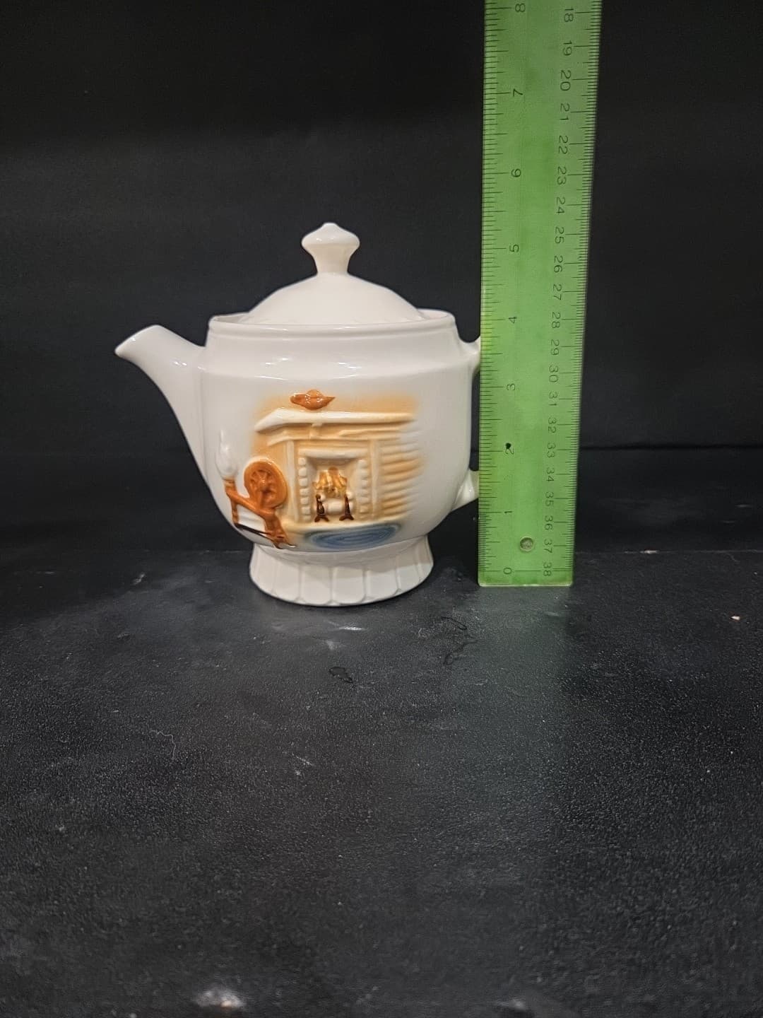 Porcelier Vitreous Teapot, Spinning Wheel Design, Small 2 Cup Ivory Teapot, Vtg - Thumbnail 9