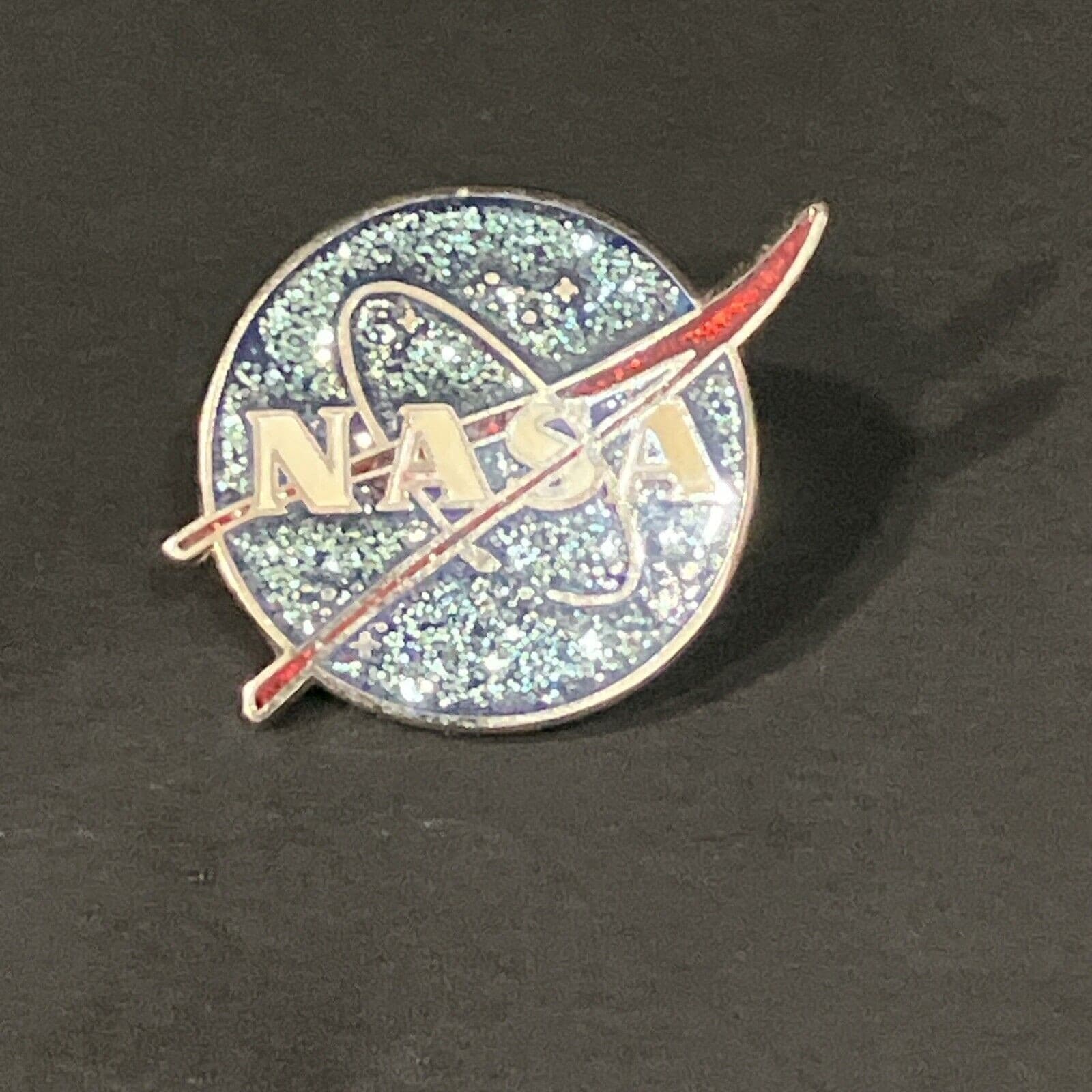 NASA Meatball Logo Blue Glitter Enamel Lapel Pin Space Science Accessory