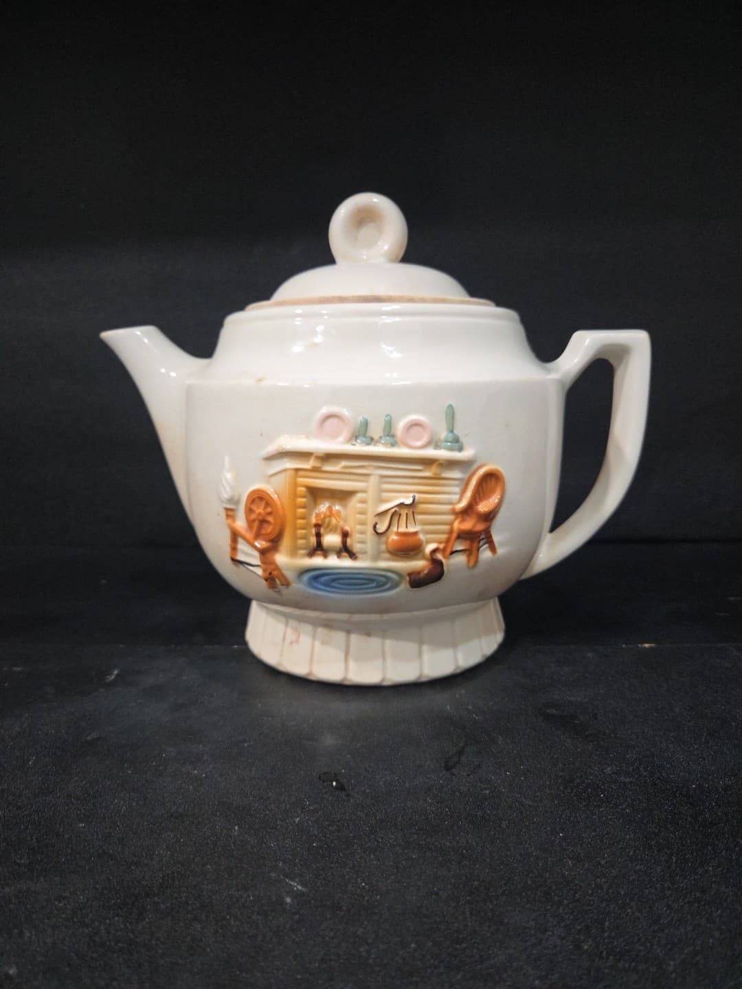Porcelier Hand Decorated Tea Pot, Collectible Vitreous China, Colonial Hearth