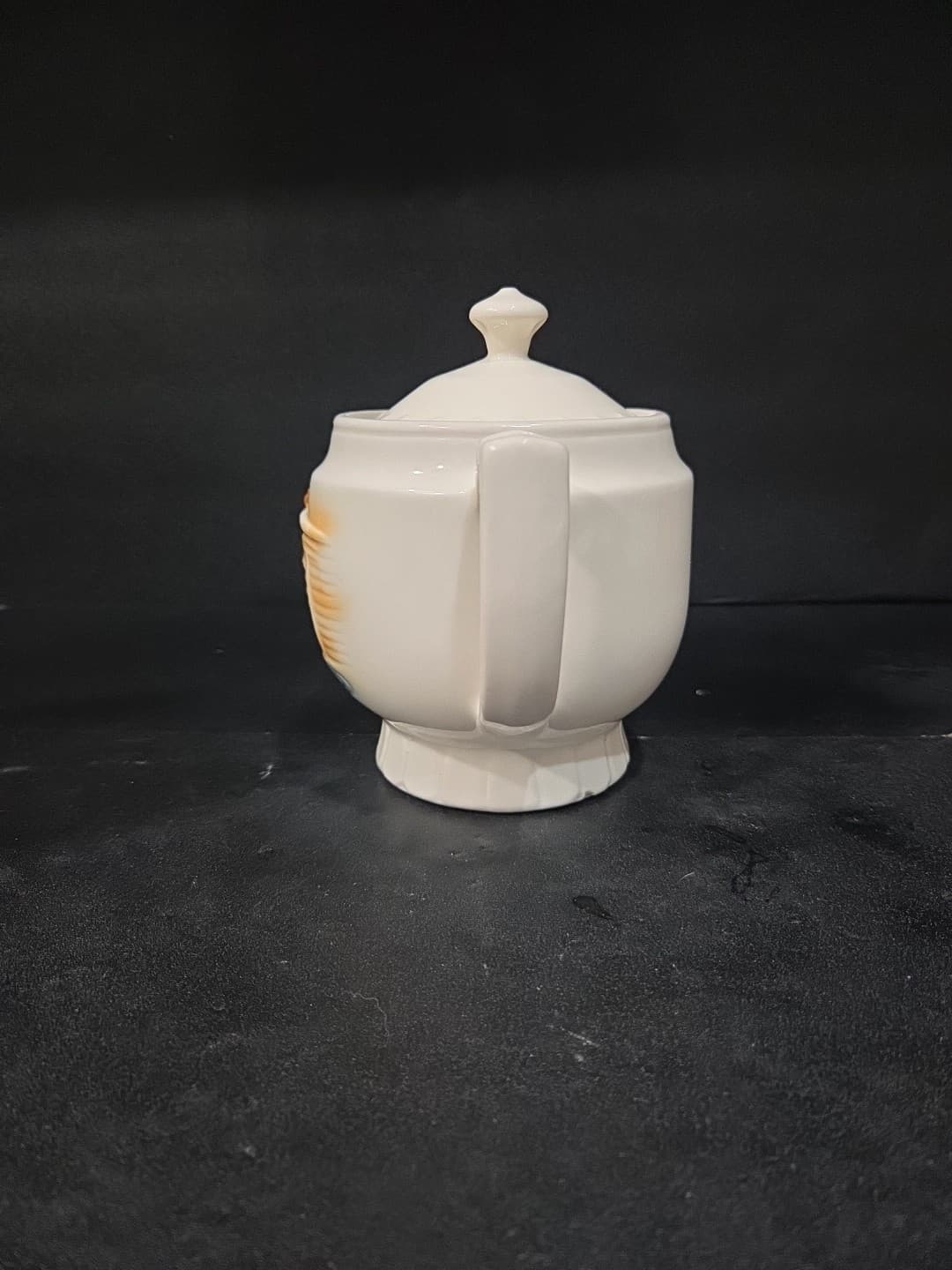 Porcelier Vitreous Teapot, Spinning Wheel Design, Small 2 Cup Ivory Teapot, Vtg - Thumbnail 4