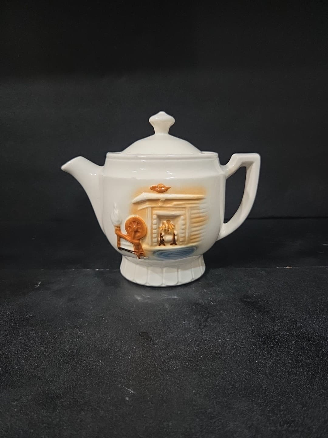 Porcelier Vitreous Teapot, Spinning Wheel Design, Small 2 Cup Ivory Teapot, Vtg