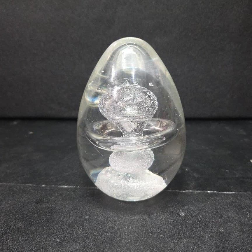 Nuclear Mushroom Handmade Paperweight, Clear Art Glass Egg, Vintage Desk Decor - Thumbnail 4