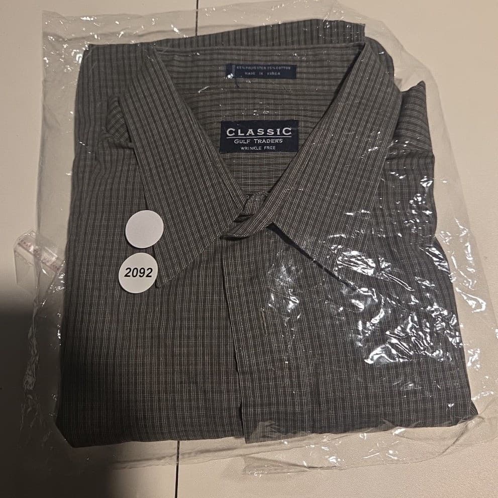 Classic Gulf Traders Grey Microgrid Long Sleeve Button Down Shirt Men's 16-34/35 - Thumbnail 9