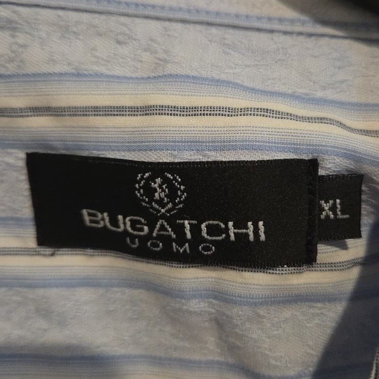 Bugatchi Uomo Blue White Striped Paisley Jacquard Button Down, Men's XL Shirt - Thumbnail 5