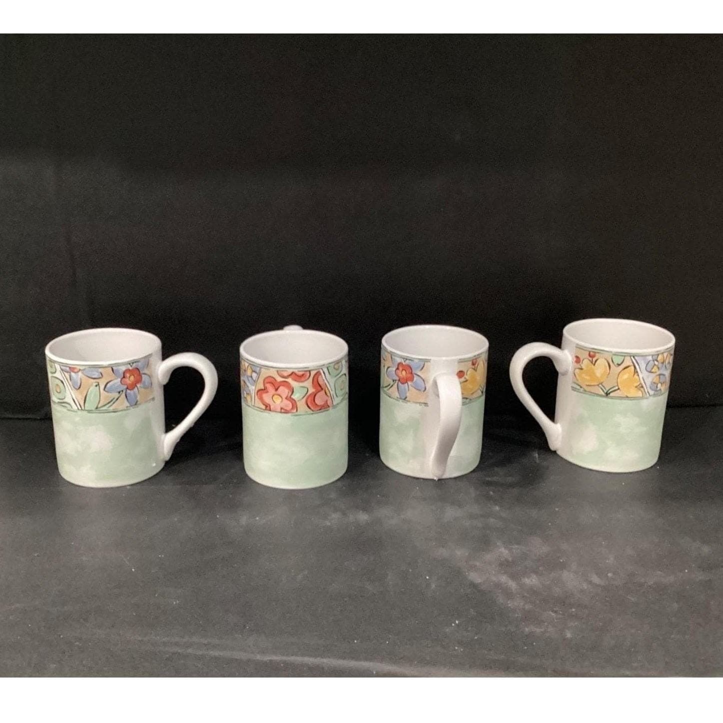 Corelle Coordinates Watercolors Coffee Cups, Set Of 4, Pastel Floral Stoneware - Thumbnail 7