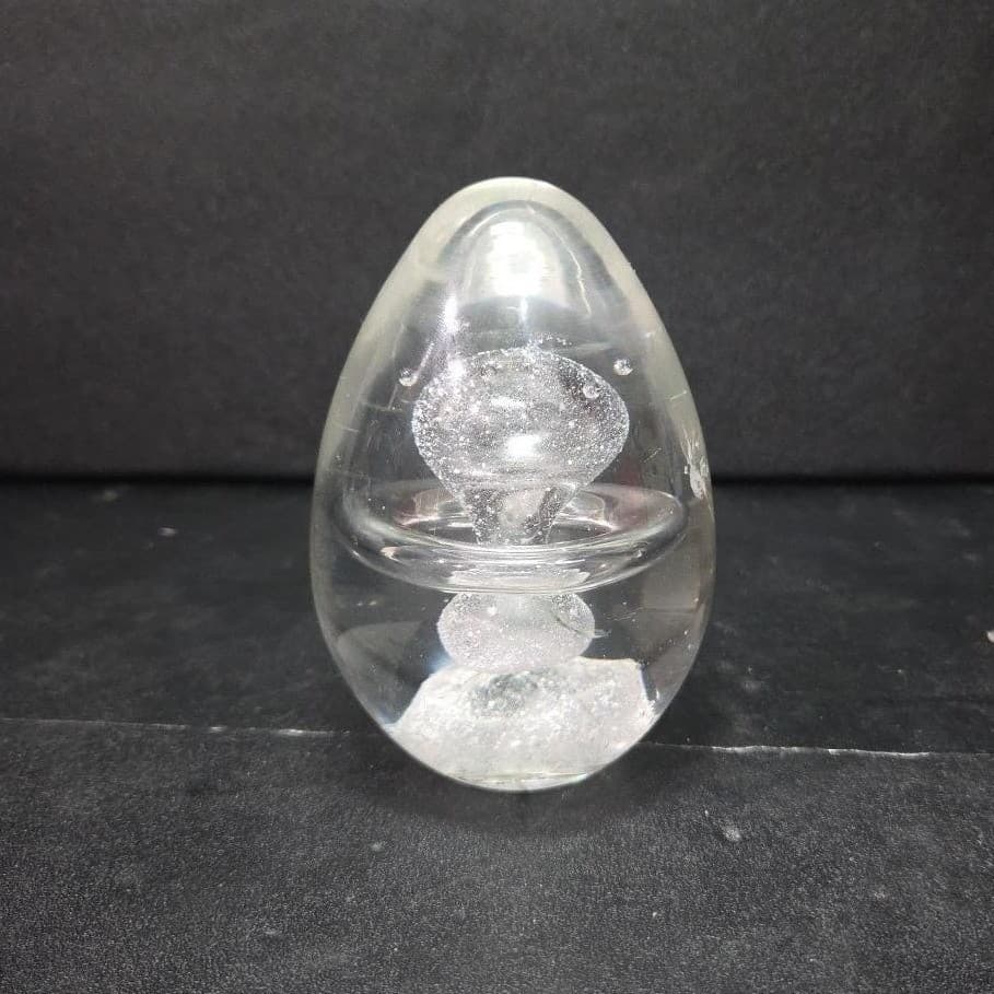 Nuclear Mushroom Handmade Paperweight, Clear Art Glass Egg, Vintage Desk Decor - Thumbnail 5
