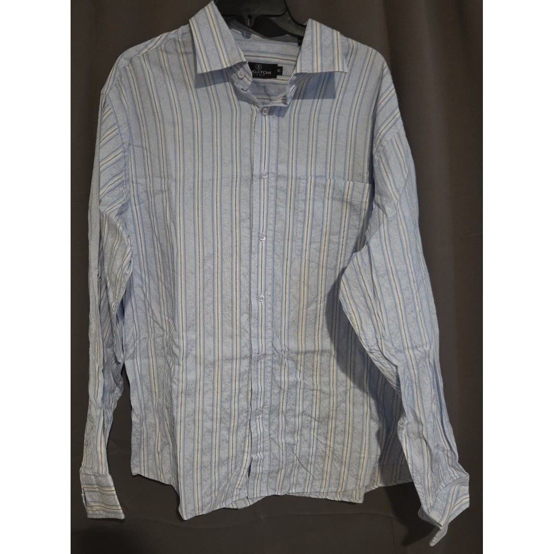 Bugatchi Uomo Blue White Striped Paisley Jacquard Button Down, Men's XL Shirt - Thumbnail 3