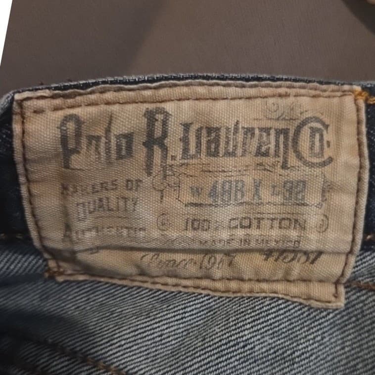 Polo Ralph Lauren 867 Straight Leg Dark Wash Blue Jeans, Men's 48x32 100% Cotton - Thumbnail 5