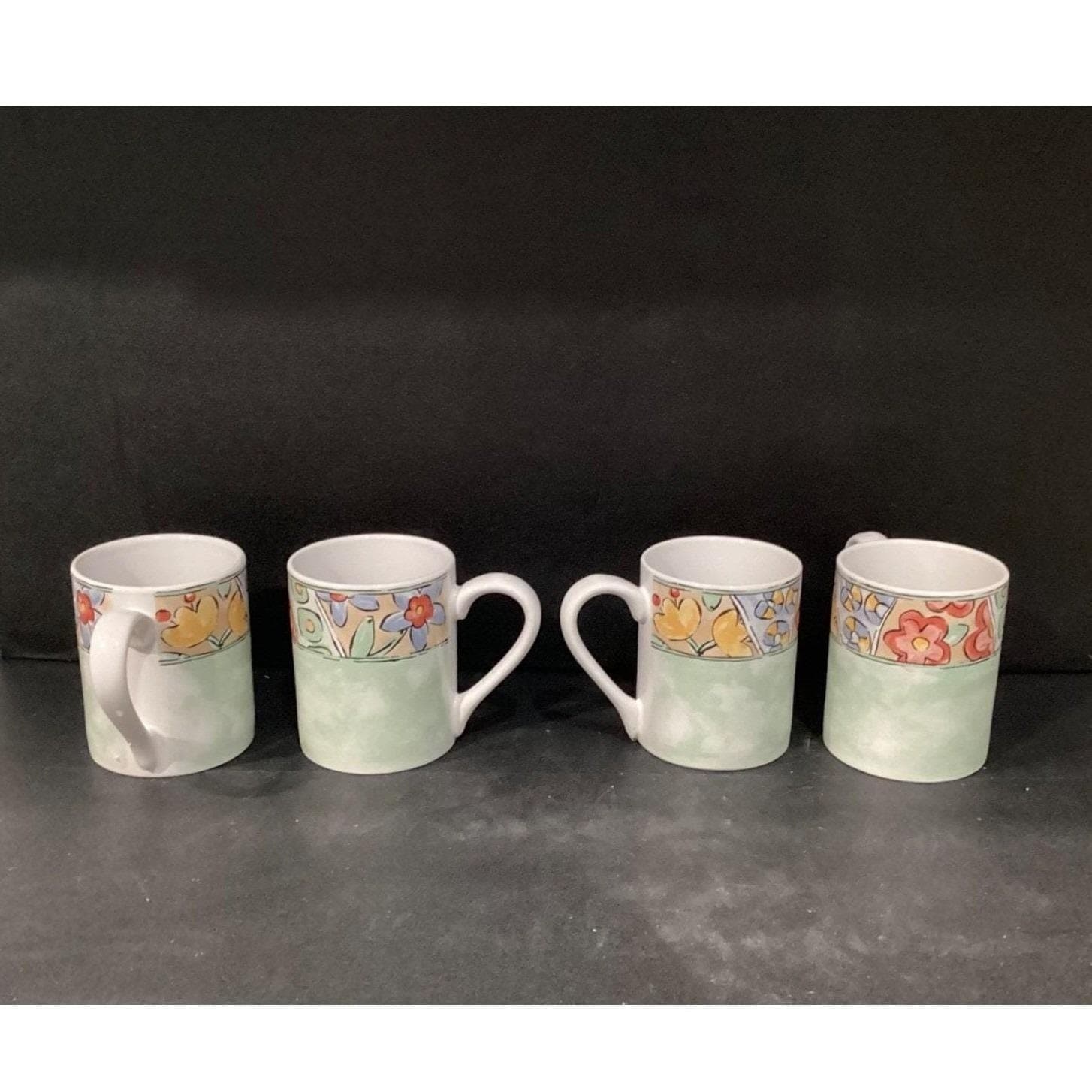 Corelle Coordinates Watercolors Coffee Cups, Set Of 4, Pastel Floral Stoneware - Thumbnail 2