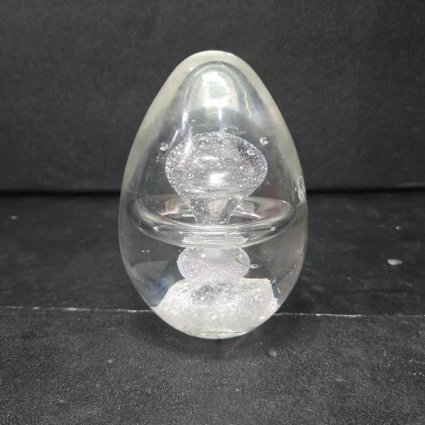 Nuclear Mushroom Handmade Paperweight, Clear Art Glass Egg, Vintage Desk Decor - Thumbnail 2
