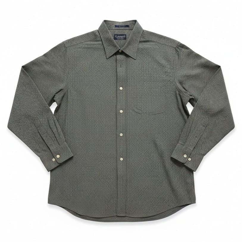 Classic Gulf Traders Grey Microgrid Long Sleeve Button Down Shirt Men's 16-34/35