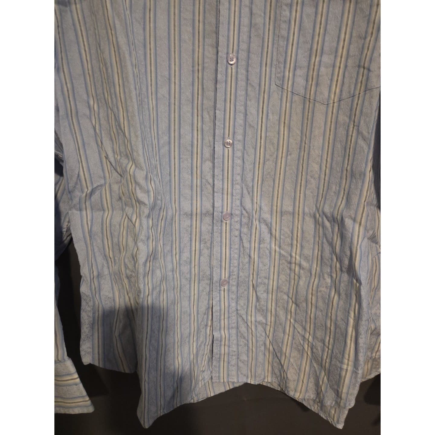 Bugatchi Uomo Blue White Striped Paisley Jacquard Button Down, Men's XL Shirt - Thumbnail 6