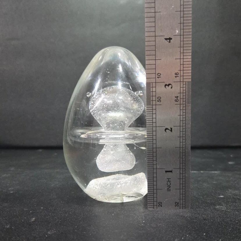 Nuclear Mushroom Handmade Paperweight, Clear Art Glass Egg, Vintage Desk Decor - Thumbnail 8