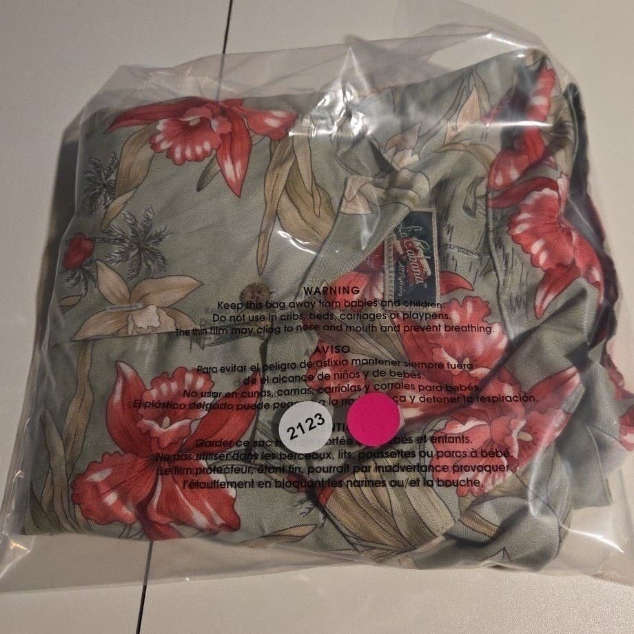 La Cabana Green Red Orchid Floral Sailboat Hawaiian Shirt, Men's Large, Rayon - Thumbnail 9