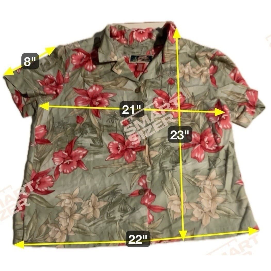 La Cabana Green Red Orchid Floral Sailboat Hawaiian Shirt, Men's Large, Rayon - Thumbnail 2