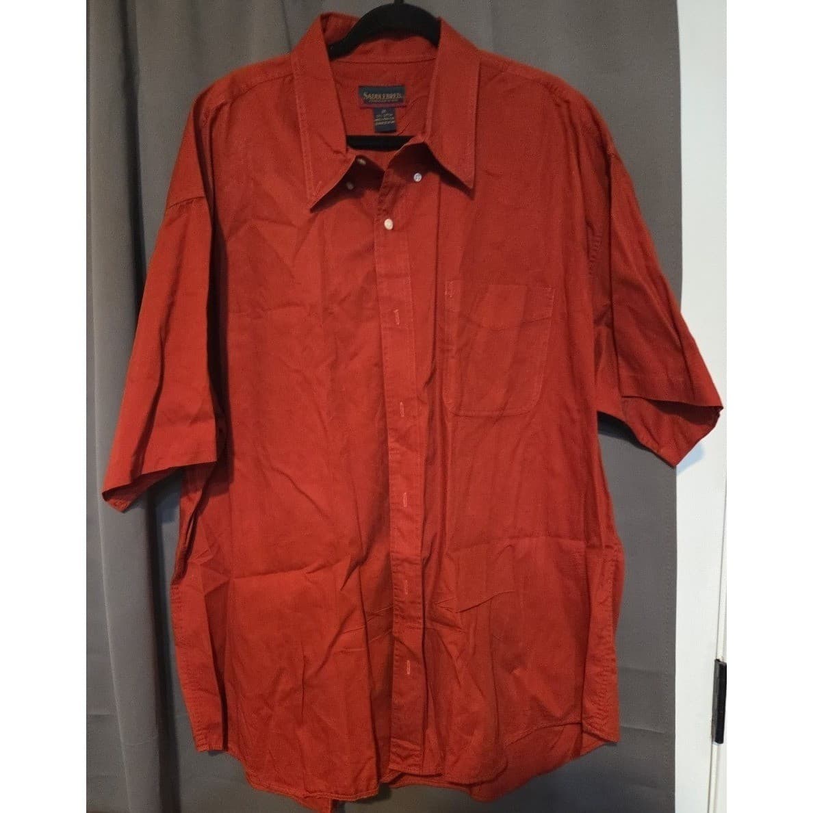 Saddlebred Burnt Orange Short Sleeve Button Down, Men's 2X Shirt, 100% Cotton - Thumbnail 3