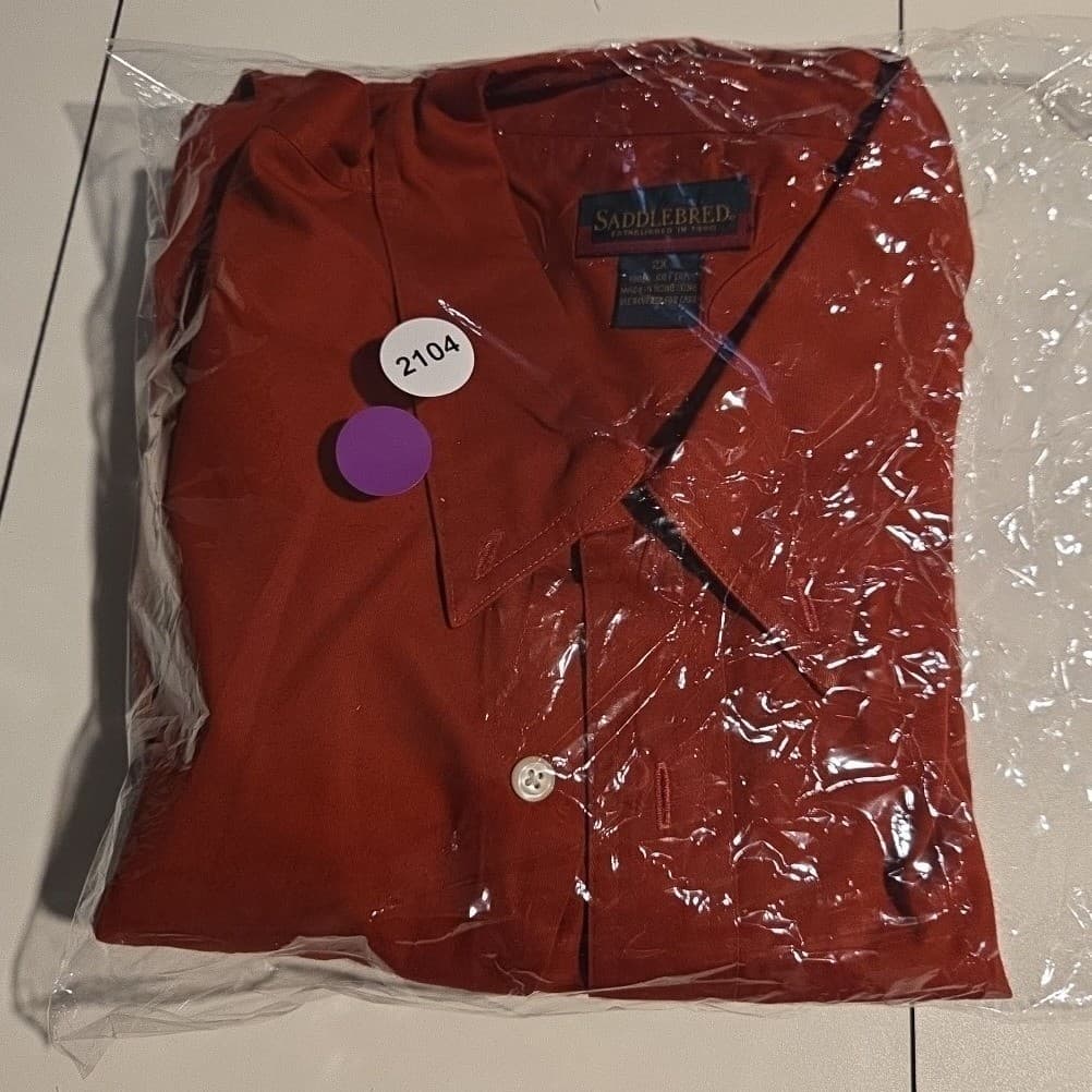Saddlebred Burnt Orange Short Sleeve Button Down, Men's 2X Shirt, 100% Cotton - Thumbnail 8