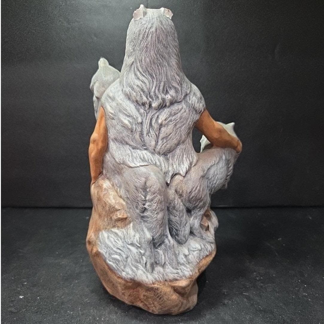 Provincial Mold Native American Figure With Wolves Statue, Hand-Painted Ceramic - Thumbnail 9