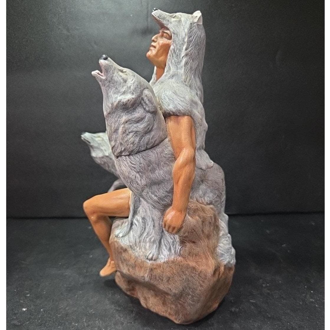 Provincial Mold Native American Figure With Wolves Statue, Hand-Painted Ceramic - Thumbnail 10