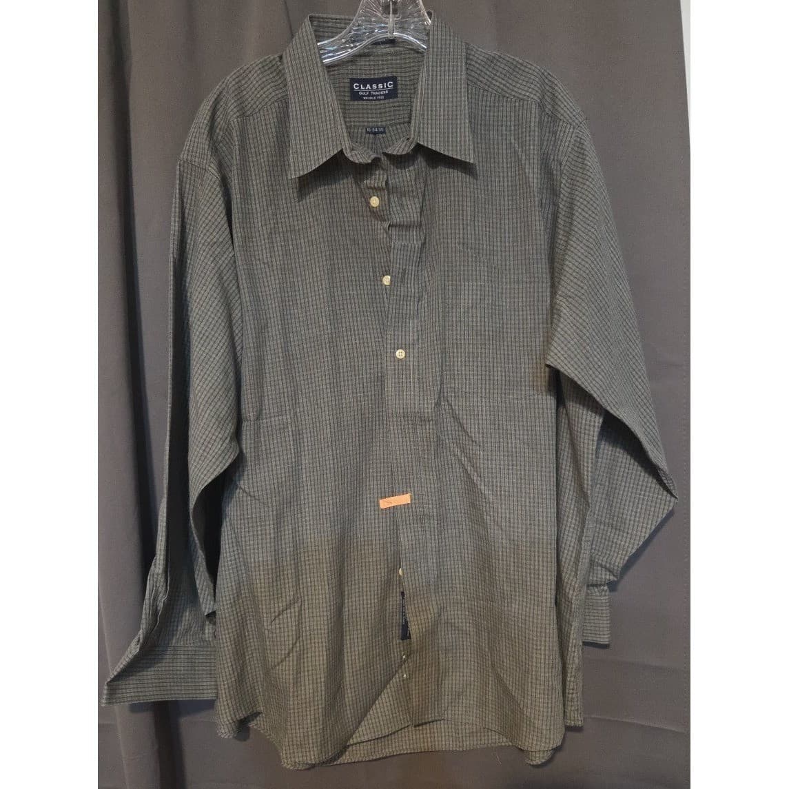 Classic Gulf Traders Grey Microgrid Long Sleeve Button Down Shirt Men's 16-34/35 - Thumbnail 3
