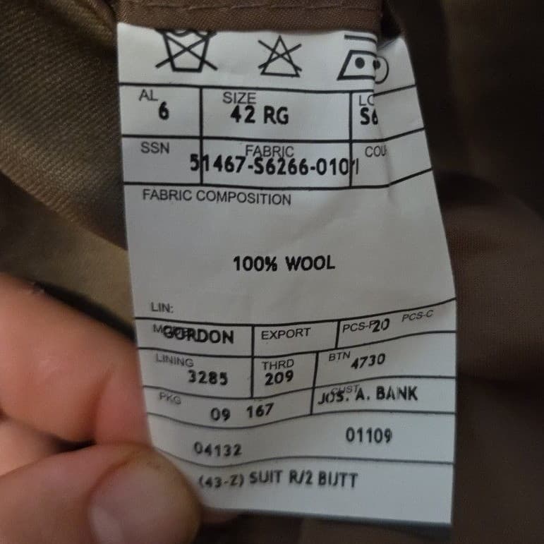 Jos. A. Bank Tan 100% Wool 2-Button Suit Jacket, Men's 42R Khaki Blazer - Thumbnail 9
