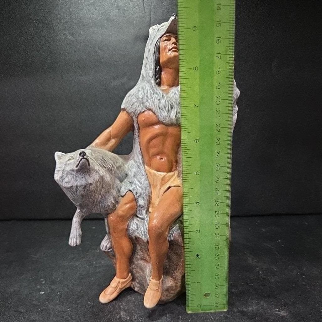Provincial Mold Native American Figure With Wolves Statue, Hand-Painted Ceramic - Thumbnail 3