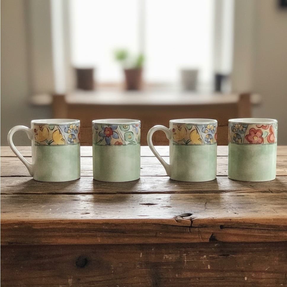 Corelle Coordinates Watercolors Coffee Cups, Set Of 4, Pastel Floral Stoneware