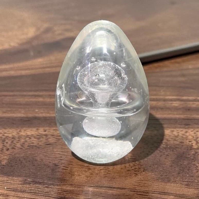 Nuclear Mushroom Handmade Paperweight, Clear Art Glass Egg, Vintage Desk Decor