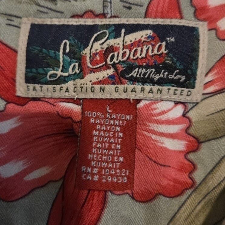 La Cabana Green Red Orchid Floral Sailboat Hawaiian Shirt, Men's Large, Rayon - Thumbnail 5