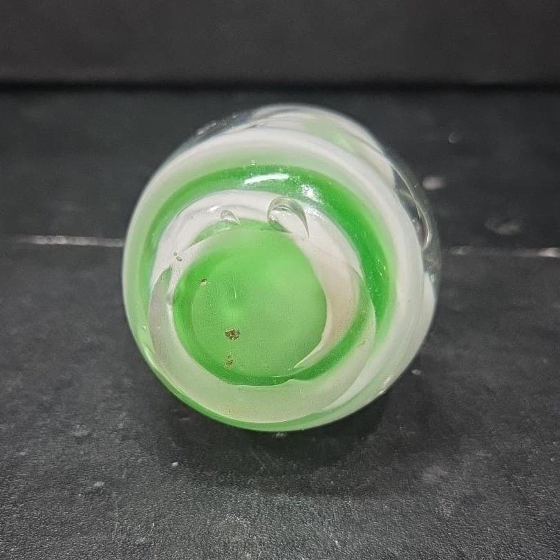 Egg Shaped Green & White Swirls Paperweight, Controlled Bubbles, Glass Sculpture - Thumbnail 7