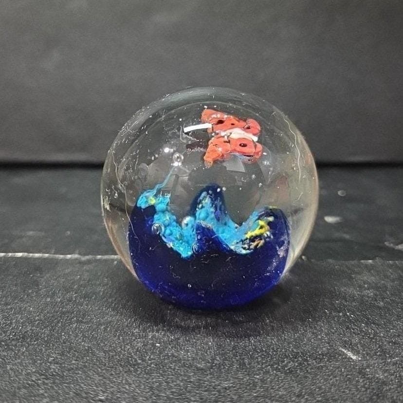 Lampwork Swirl Colorful Paperweight, Floral Butterfly Design, Vintage Sculpture - Thumbnail 2