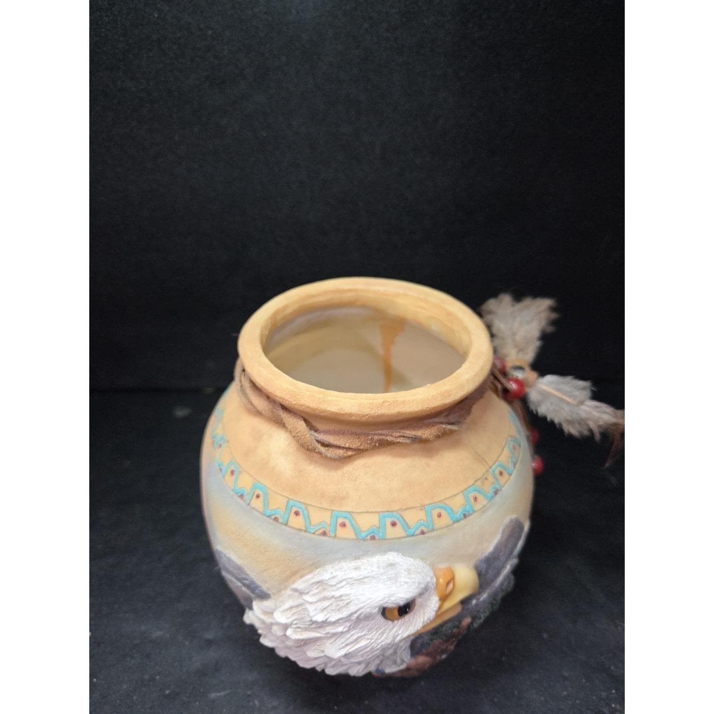 Southwest Lodge Decor Ceramic Vase with 3D Eagle Beads, Rustic River Traders - Thumbnail 5