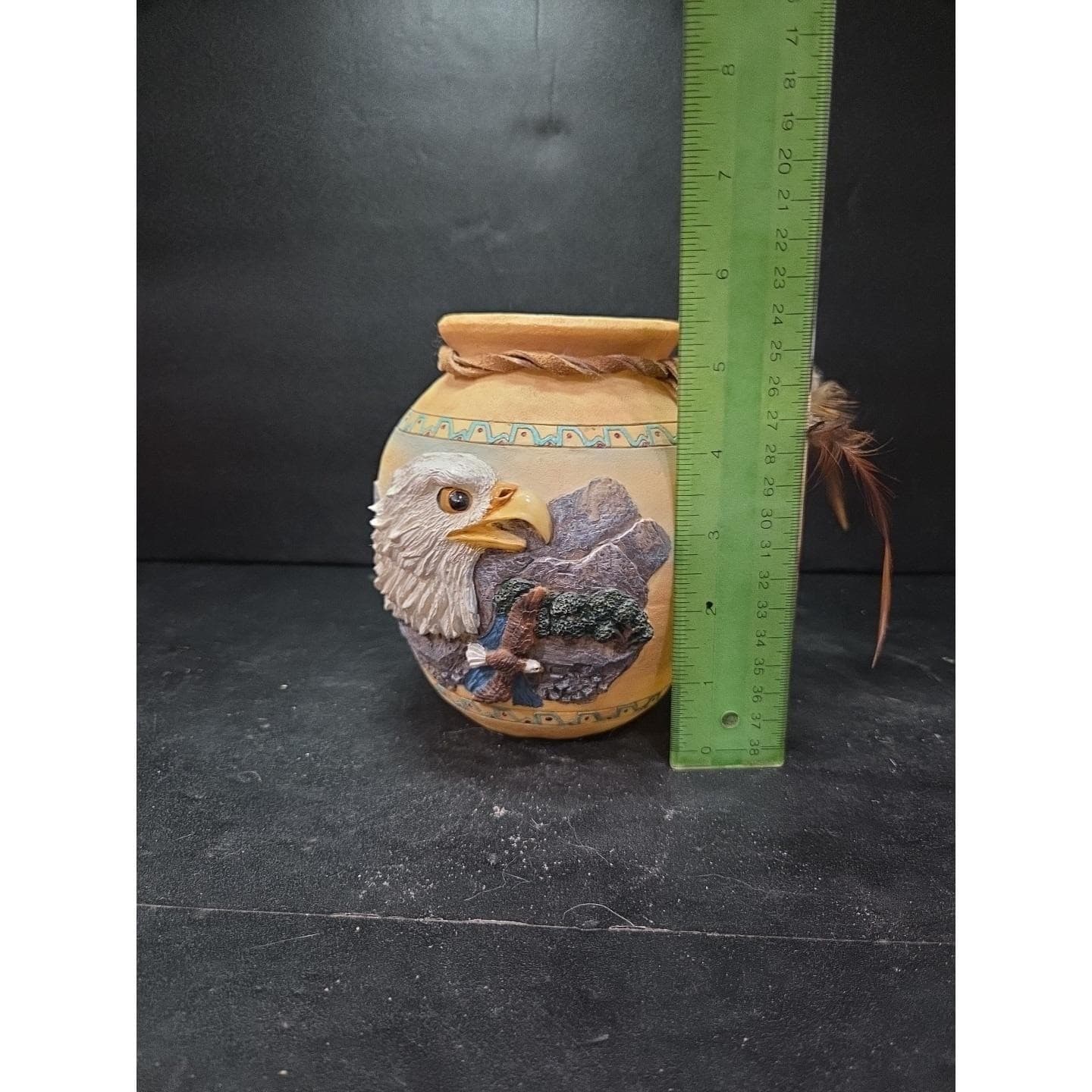 Southwest Lodge Decor Ceramic Vase with 3D Eagle Beads, Rustic River Traders - Thumbnail 8