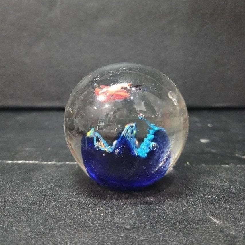 Lampwork Swirl Colorful Paperweight, Floral Butterfly Design, Vintage Sculpture - Thumbnail 4