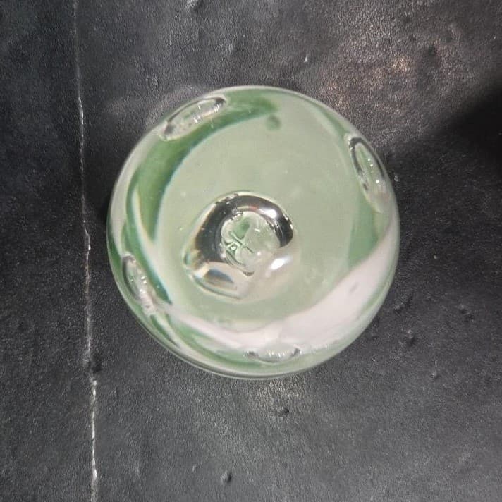 Egg Shaped Green & White Swirls Paperweight, Controlled Bubbles, Glass Sculpture - Thumbnail 6