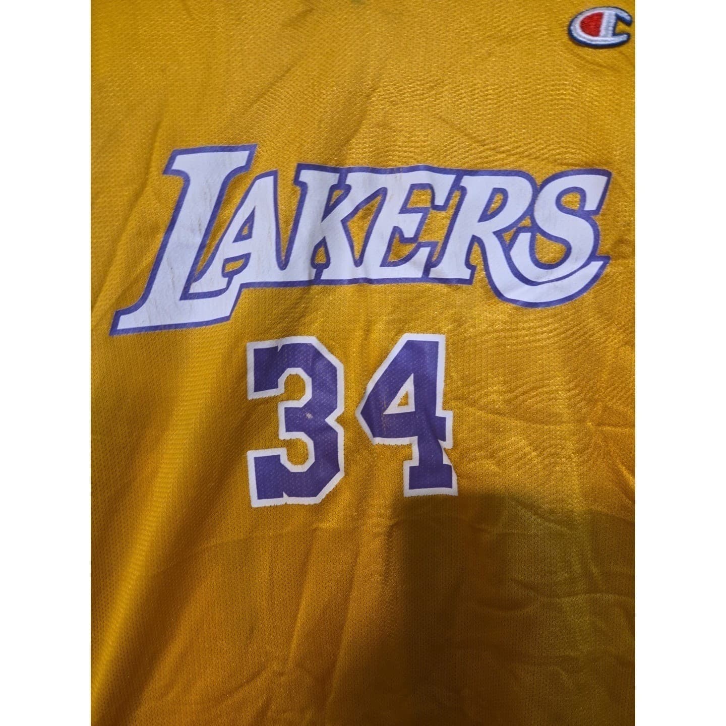 Champion Los Angeles Lakers Shaquille O'Neal 34 Jersey Gold, Men's Size 48 XL - Thumbnail 6