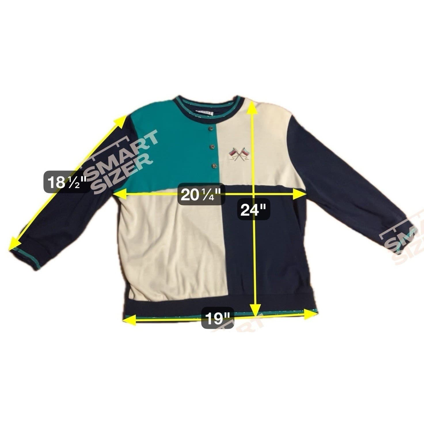 Cricket Lane Vintage Colorblock Henley Top and Pants Set Navy Green Cream Large - Thumbnail 2