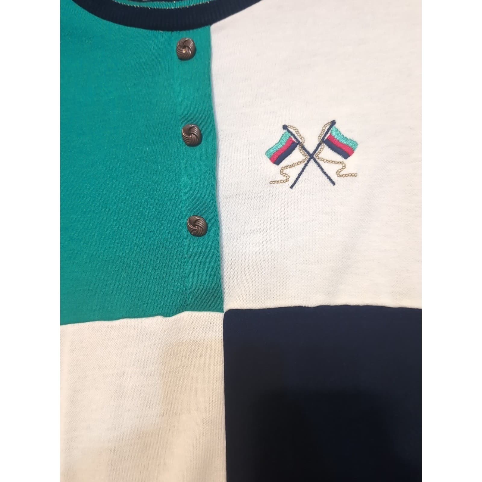 Cricket Lane Vintage Colorblock Henley Top and Pants Set Navy Green Cream Large - Thumbnail 8
