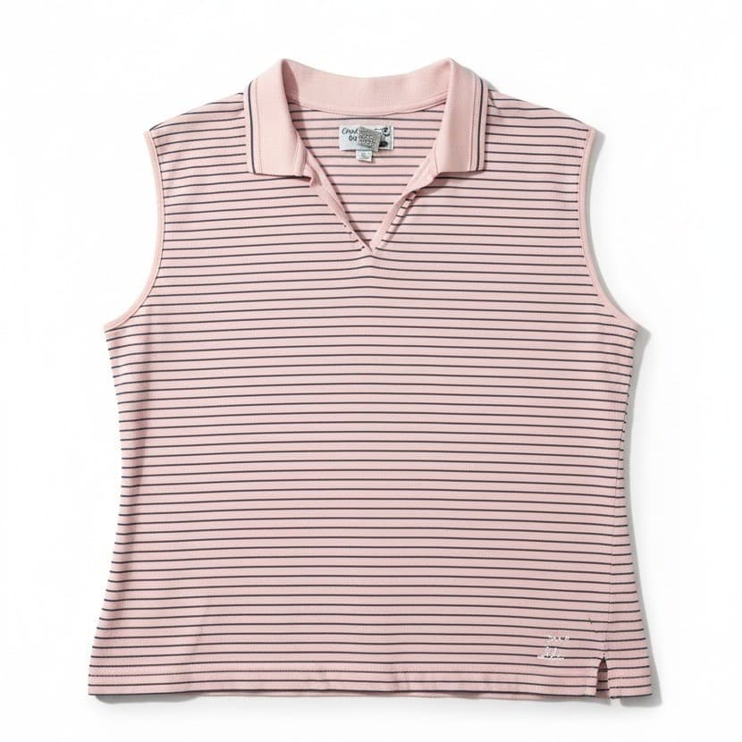 Coral Bay Golf Pink Striped Sleeveless Polo, Woman's XL Mercerized Cotton V-Neck
